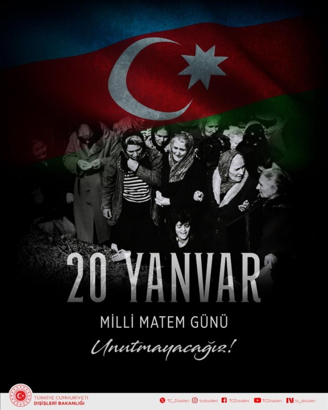 Türkiyə XİN 20 Yanvar şəhidlərini ehtiramla yad edib