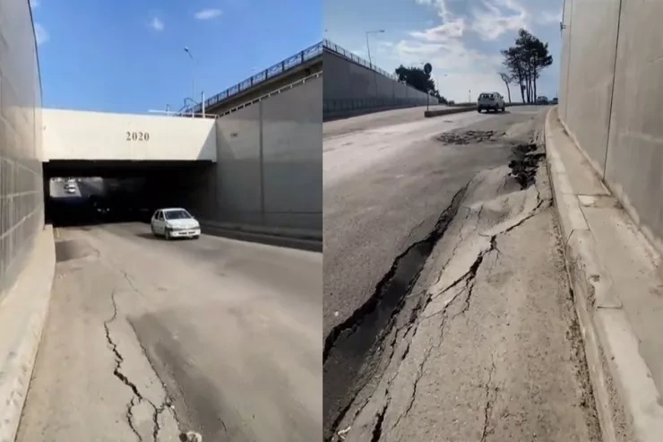 Yağışların nəticəsi: Sabunçu tunelində yol çökdü